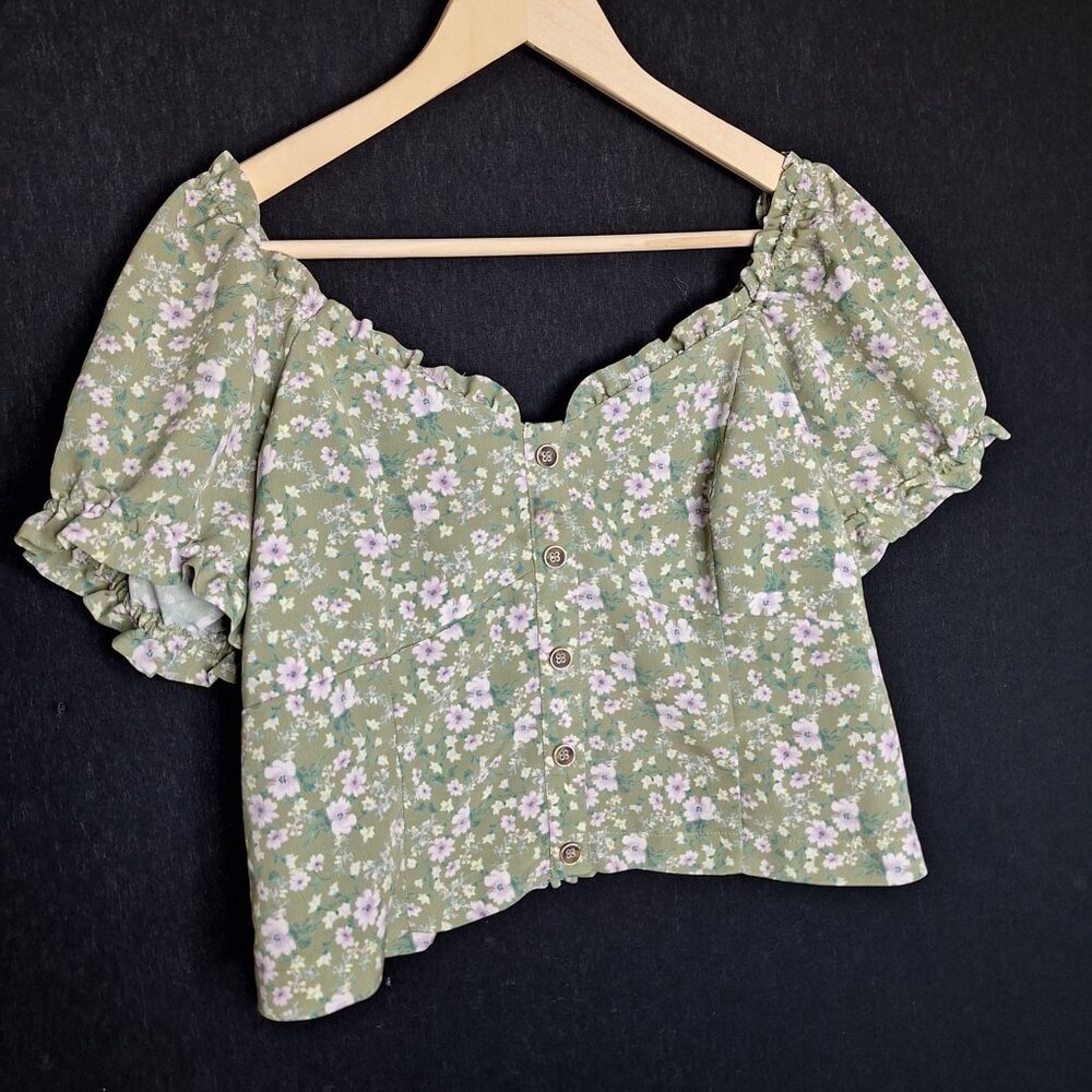 💙 June & Hudson Floral Babydoll Puffed Sleeve Blouse Size XL Smocked Back Milkm - Picture 5 of 8